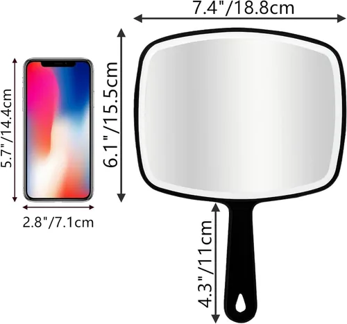 Vista 2 de Espejo de mano negro para estilista con mango para uso multiusos, marco ligero y grueso: uso multiusos: 1CT