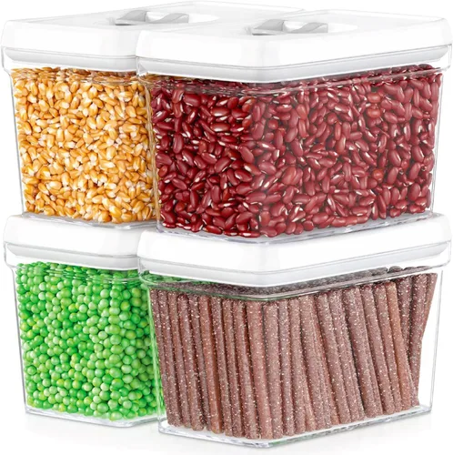 Vista 7 de DWËLLZA KITCHEN Recipientes herméticos para almacenamiento de alimentos para despensa con tapas blancas de 1 litro, paquete de 6 recipientes