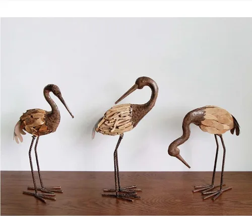 Vista 6 de Escultura de estatua china de feng shui animales de madera, grúas, arte de hierro, pequeños adornos, adornos de escritorio hechos a mano, regalos
