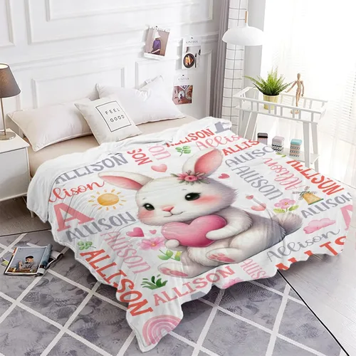 Vista 7 de Manta de conejo personalizada para niños y niñas, manta de bebé ultra suave, regalo personalizado, decoración de manta con nombre, 30 x 40 pulgadas
