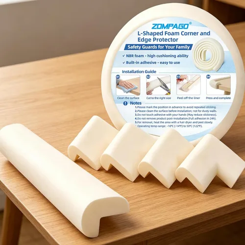 Vista 15 de ZOMPAGO Rollo protector de bordes de bebé (6.56 pies) y 8 protectores de esquina, protectores de esquina de espuma blanca para muebles, esquinas