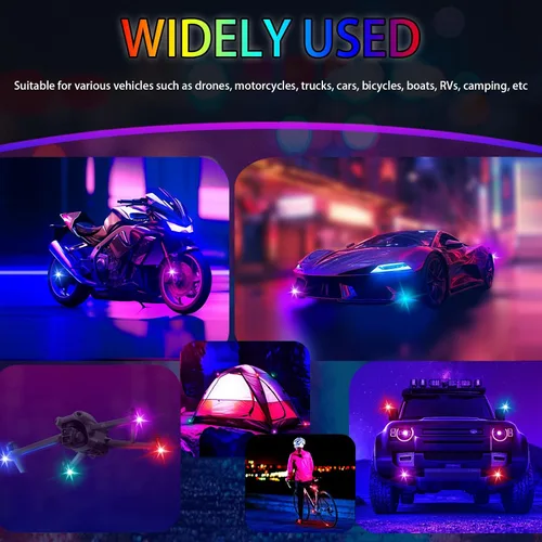 Vista 6 de 8 luces estroboscópicas LED inalámbricas para aeronaves con control remoto, 8 colores impermeables anticolisión luces de advertencia que se iluminan