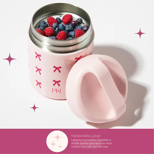 Vista 4 de Paris Hilton Tarro de comida de acero inoxidable, contenedor de almacenamiento de alimentos con aislamiento al vacío sellado de doble pared con tapa