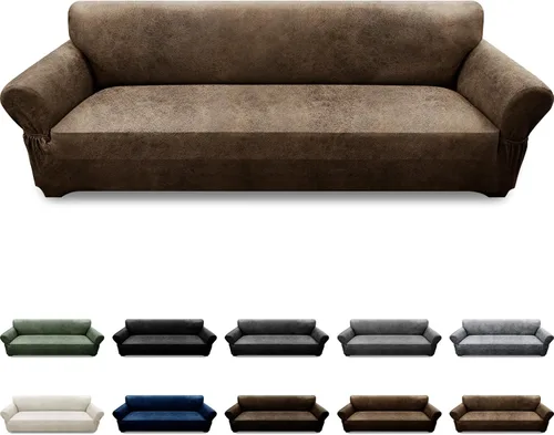 Vista 108 de Fundas para Sillón de 2 Piezas con Cojín en T, Fundas de Aspecto de Cuero para Sofá, Fundas para Sillas, Protector de Muebles Elástico, Funda
