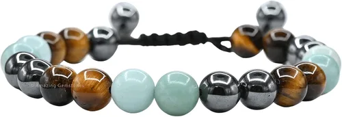 Vista 43 de Amazing Gemstone Pulsera de control de ira – Howlita Amazonita Lava Juego de pulseras para hombres y mujeres, curativa, calmante, ansiedad, alivio