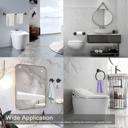 Vista 8 de Newfun Juego de accesorios de baño de 8 piezas de 24 pulgadas, color negro mate, incluye toallero de baño ajustable de 24 pulgadas, anillos