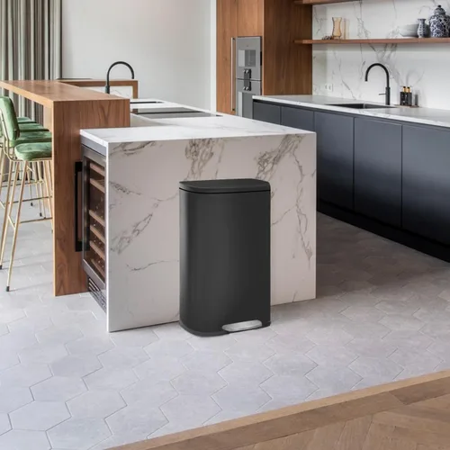 Vista 6 de Basurero de cocina con tapa para oficina, dormitorio, baño, cubo de basura con pedal a prueba de huellas dactilares, contenedor de basura de acero