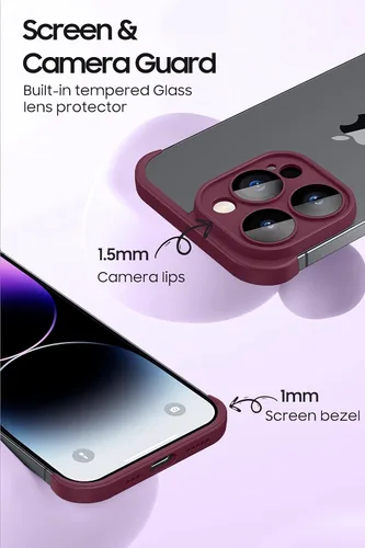 Vista 5 de LEKEVO Funda sin marco para iPhone 14 Pro Max con protector de lente de cámara, funda delgada y suave de TPU a prueba de golpes, carcasa minimalista