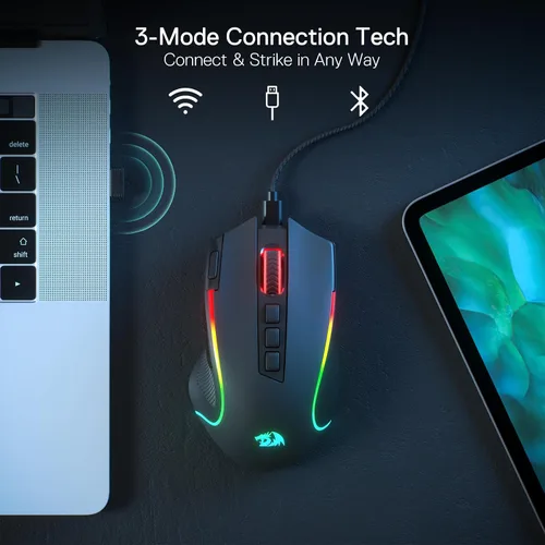 Vista 3 de Redragon Ratón para juegos M612 PRO RGB, 8000 DPI con cableinalámbrico ratón óptico con 9 botones programables y 7 modos retroiluminados, BT y 2.4G