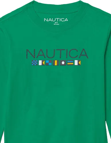 Vista 3 de Nautica Camiseta de manga larga con cuello redondo para niños, suave, cómoda, ajuste relajado