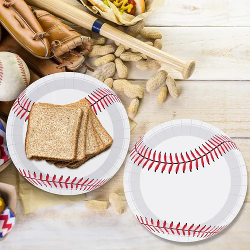 Vista 5 de ADXCO Paquete de 48 platos de béisbol de 9 pulgadas y 7 pulgadas, platos redondos de papel de béisbol para decoración de fiestas de cumpleaños