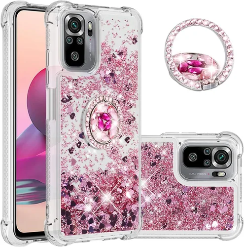 Vista 8 de CCSmall para Xiaomi Redmi Note 10 4G Glitter Case para Mujeres LSZ Colorido Linda cubierta de teléfono de TPU suave y transparente con anillo