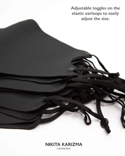 Vista 4 de KARIZMA Mascarillas Faciales de Tela Wardrobe para Mujer, Paquete de 6. 6 Máscaras Faciales Negras Suaves como la Mantequilla, Tela Lavable