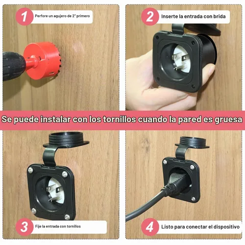 Vista 4 de Enchufe de Puerto de CA de 15A - Toma de Entrada de Alimentación de 125V con Cable de Extensión Triple de 18 Pulgadas, Enchufe NEMA 5-15 con Brida