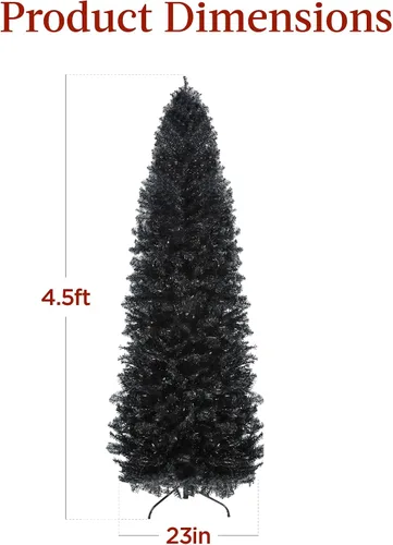 Vista 7 de Best Choice Products - Árbol de Navidad artificial, de 4.5 pies, preiluminado, negro, árbol delgado para el hogar, oficina, decoración de fiesta