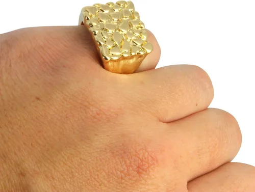 Vista 2 de Nugget Design - Anillo de hip hop cuadrado chapado en oro de 14 quilates, talla 5-14, Aleación
