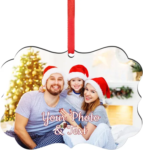 Vista 48 de Paquete de 4 adornos de Navidad personalizados 2025 de cerámica personalizada con foto y texto para decoración de árbol de Navidad, primera Navidad