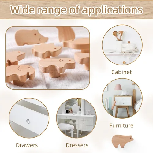 Vista 4 de Youuys Tiradores de madera para cajones de animales, pomos decorativos de animales salvajes con tornillos para armarios y muebles (12 juegos)