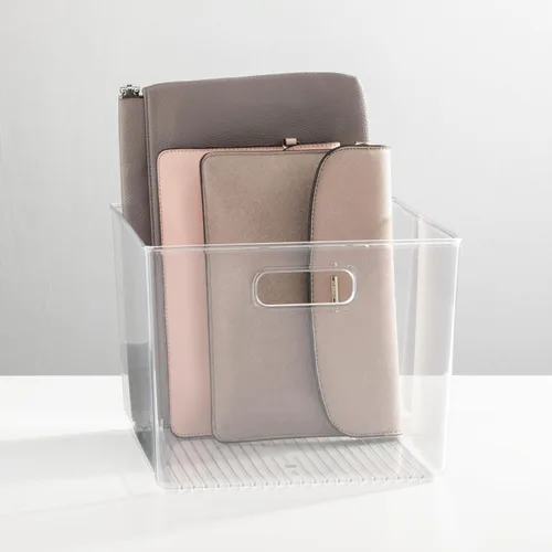 Vista 3 de mDesign - Caja organizadora de almacenamiento de plástico moderna pequeña con asas para organización de armario en el hogar - Organización