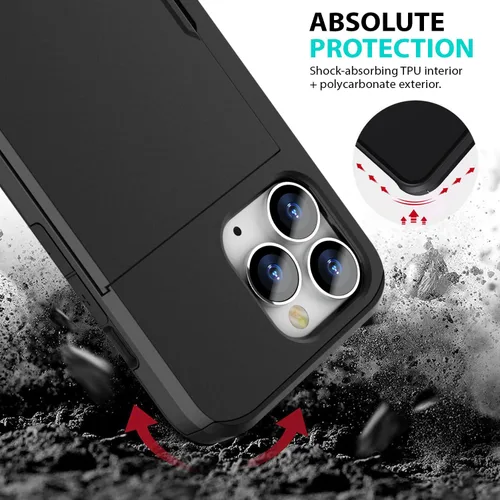 Vista 6 de Zuslab Funda con ranura para tarjetero compatible con Apple iPhone 15 Pro Max de 6.7 pulgadas 2023, funda tipo cartera para teléfono con 1 protector