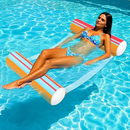 Vista 2 de Paquete de 3 flotadores inflables para piscina, hamaca de agua de tamaño adulto, 4 en 1, almohadilla flotante de agua flotante, círculo de natación