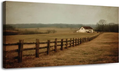 Vista 7 de 30"x 60" Canvas Wall Art Rustic Farmhouse Vintage Barn Country Field Landscape Rolling Hills Framed Pictures Painting Print Large Wall Art for