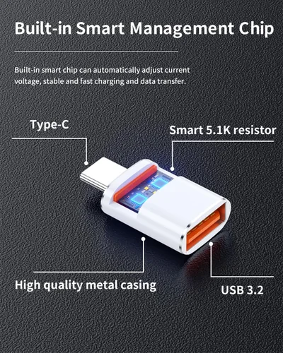 Vista 6 de BOMIE Paquete de 2 adaptadores USB C a USB, transferencia de datos de 100 W, carga rápida de 100 W, adaptador OTG tipo C macho a USB 3.2 hembra