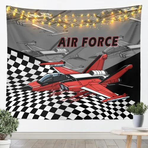 Vista 6 de Manfei Tapiz de pared de aviones para niños, diseño de bandera estadounidense, decoración de habitación de niños, niñas y adultos, decoración