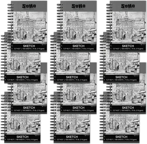 Vista 10 de Soho Urban Artist Bloc de bocetos (75 libras/110 gsm), 100 hojas de cuaderno de bocetos encuadernado en espiral para artistas profesionales