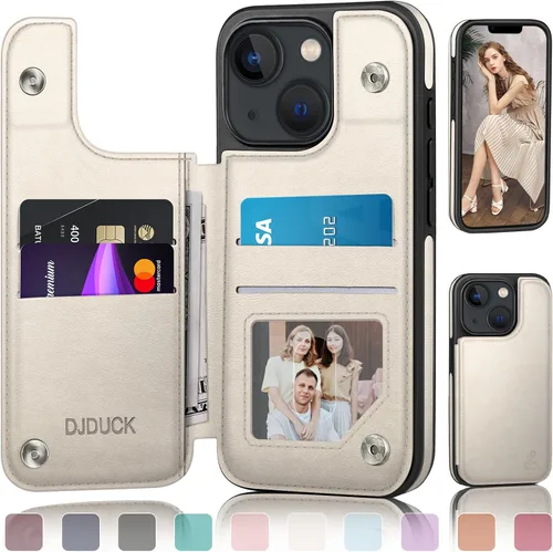 Vista 19 de DJDUCK Funda diseñada para iPhone 13 con tarjetero y cierre magnético, protección de cuero con bloqueo RFID, a prueba de golpes, para mujeres