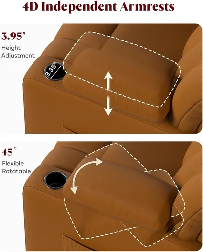 Vista 5 de Silla reclinable giratoria eléctrica con reposabrazos ajustables Marrón