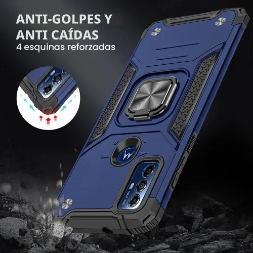 Vista 2 de Funda para Moto G Play 2023, Moto G Pure con protector de pantalla, soporte giratorio de grado militar de 360° (resistente) a prueba de golpes