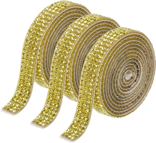 Vista 11 de MECCANIXITY 3 rollos de cinta de diamantes de imitación autoadhesiva de 3 yardas y 0.315 in para proyectos de artes y manualidades, pasteles de Beige