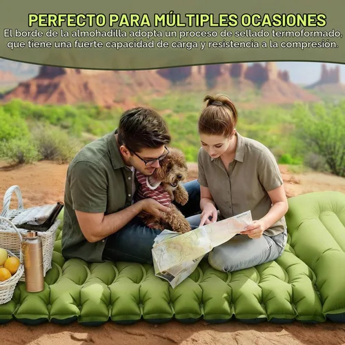 Vista 7 de FUN PAC Colchoneta de dormir para camping, ultraligera con almohada, bomba de pie integrada, almohadillas inflables compactas para acampar, Verde