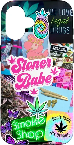 Vista 32 de Girly Stoner - Funda para iPhone 17 con collage de cannabis, marihuana 420