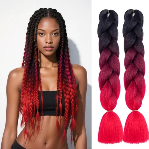 Vista 12 de 6 juegos de extensiones de cabello Kanekalon trenzado y sombreado, pelo de fibra sintética de alta temperatura de 24 pulgadas para trenzas crochet