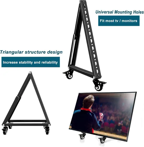 Vista 3 de Soporte de TV móvil de baja altura, carrito de pie para monitor, soporte de TV rodante con rueda para TV de pantalla plana curvada de 32 a 65