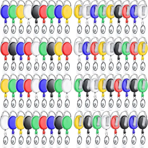 Vista 10 de Yaomiao Paquete de 100 carretes retráctiles para tarjetas de identificación con clips, carretes resistentes para tarjetas de identificación, a