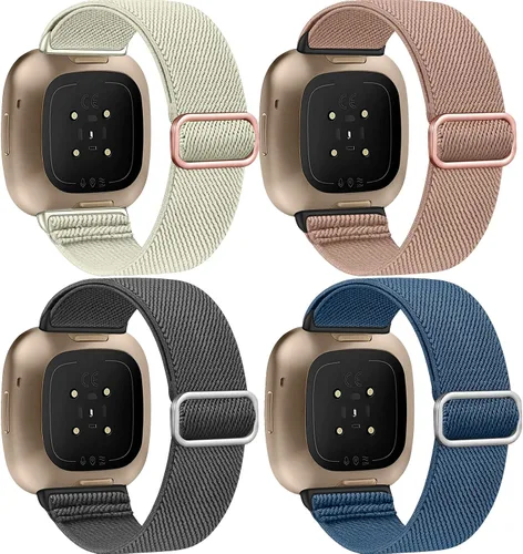 Vista 10 de Paquete de 4 correas elásticas de nailon, compatibles con Fitbit Versa 4/Fitbit Versa 3/Fitbit Sense 2/Fitbit Sense, correa ajustable suave
