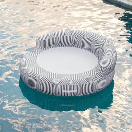 Vista 16 de Big Joe Lux Chaise - Flotador inflable prémium para piscina, rayas azul marino y marfil, malla de primera calidad, mezcla de poliéster duradera
