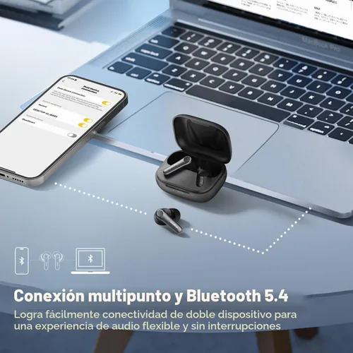 Vista 7 de EarFun Air Pro 4 Auriculares inalámbricos con cancelación de ruido híbrida adaptativa, sonido Qualcomm Snapdragon, aptX™ sin pérdida, 6 micrófonos