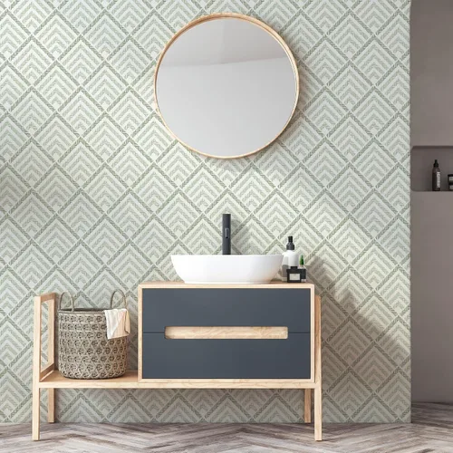 Vista 2 de Cohoo Home Papel tapiz geométrico verde y blanco para despegar y pegar, papel adhesivo para armarios y cajones, papel adhesivo bohemio verde
