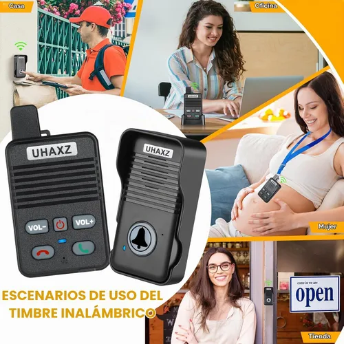 Vista 7 de Timbre inalámbrico, timbre dúplex completo inalámbrico de 1000 pies de largo alcance