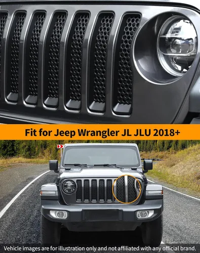 Vista 7 de Hoolcar Insertos de Parrilla de Malla Frontal para Jeep Wrangler JL y Gladiator JT Sport/Sport S/Willys/Rubicon 2018-2020 Accesorios Exteriores