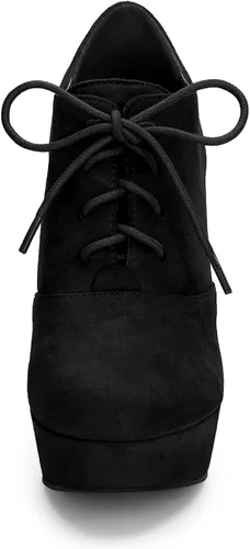 Vista 3 de Allegra K Botines con cordones de tacón grueso y plataforma para mujer