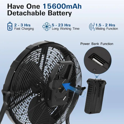Vista 2 de BILT HARD Ventilador de nebulización portátil para exteriores de 12 pulgadas, ventilador de nebulización con batería desmontable de 15600 mAh