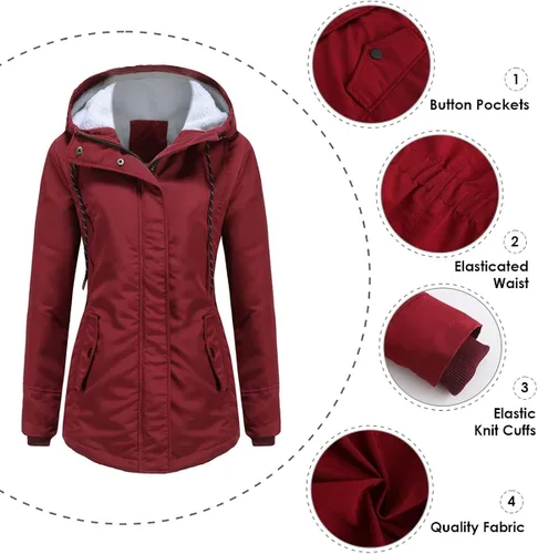 Vista 5 de MODFUL Abrigo de invierno cálido para mujer, con forro polar, parka de talla grande con capucha