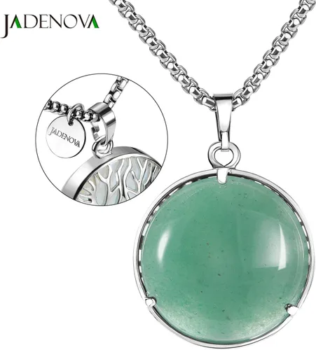 Vista 3 de JADENOVA Collar de árbol genealógico, collar con colgante de cristal de piedra preciosa del árbol de la vida, 24 pulgadas, cadena de acero