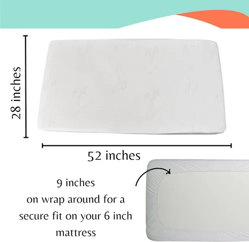 Vista 3 de Protector de colchón de rayón de bambú para cuna, impermeable, transpirable, refrescante, ajustable, de 28 x 52 pulgadas (paquete individual)