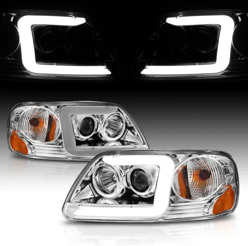 Vista 6 de AmeriLite Faros delanteros de cristal negro con juego de aparcamiento en esquina para Ford F150 F-150 Harley Lighting - Conductor y pasajero